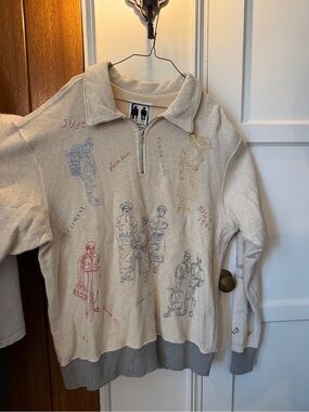 Rare Samuel Zelig Deli Beige Embroidered Quarter-Zip Pullover